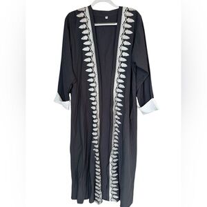 Embroidered Duster Kaftan Boho Western Festival Lagenlook 53” Charcoal